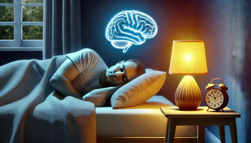 Iemand slaapt rustig in een opgemaakt bed