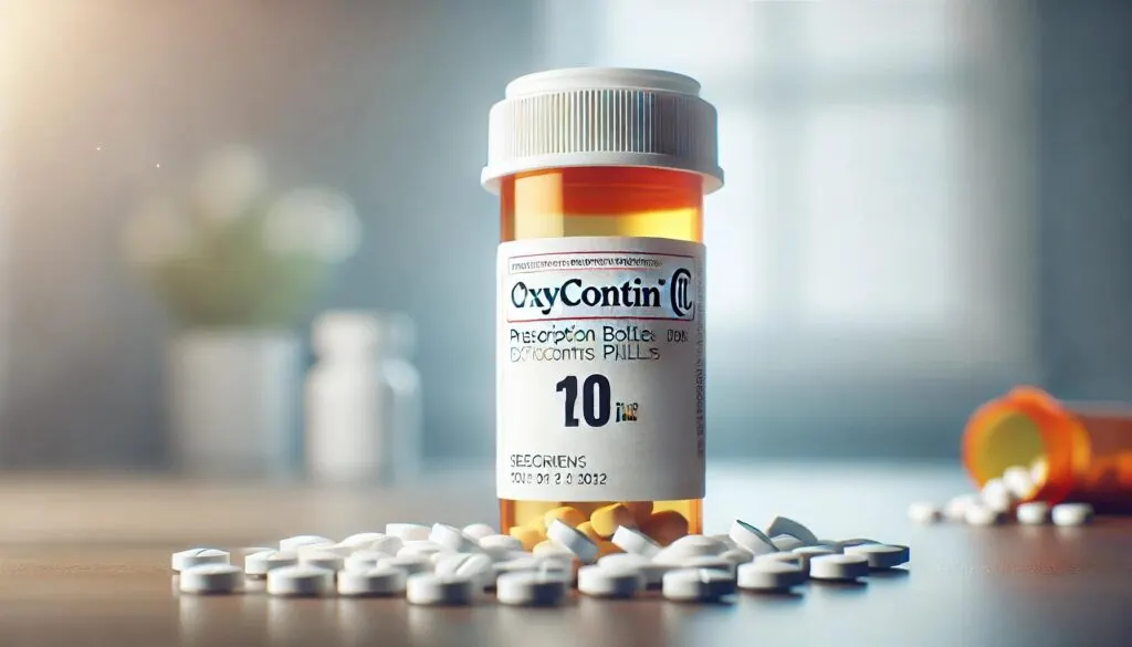 Pillenpotje met opioïde pijnstillers op tafel