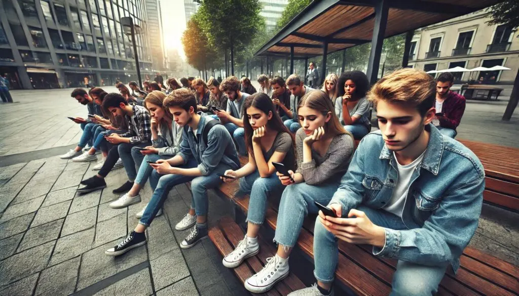 Iemand die gedachteloos op zijn telefoon scrolt